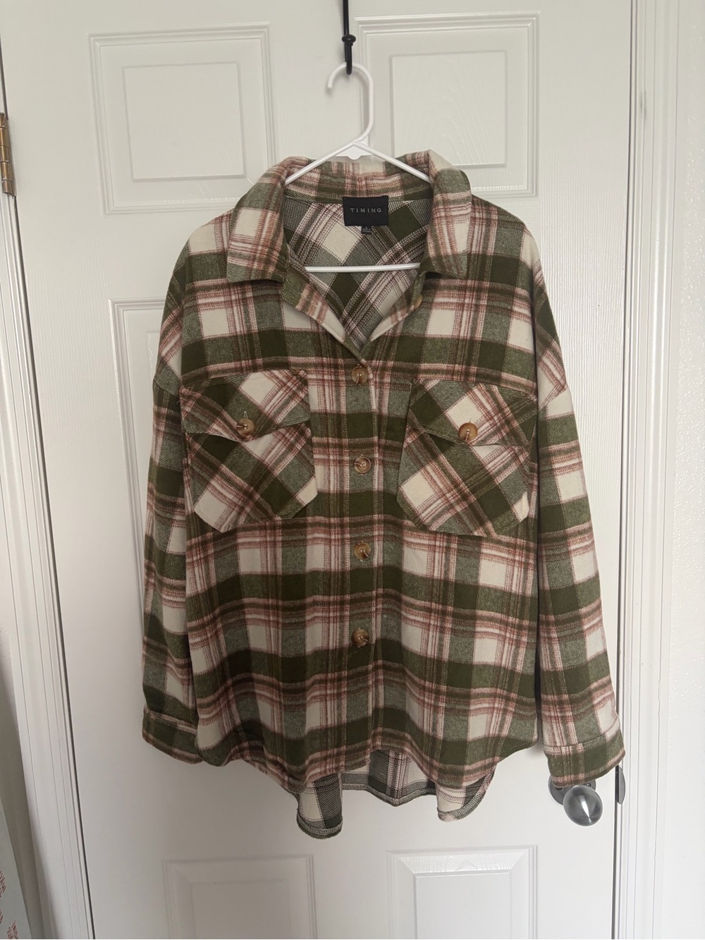 Timing Olive Green, Cream & Brown Plaid Button-Up
